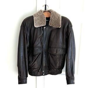 Men's Dark Brown Leather Jacket w/ Removable Shearling Collar & Thinsulate Liner